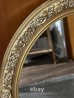 VINTAGE Large Beautiful MCM OVAL WALL MIRROR Gold Tone Ornate Floral Frame 27.5