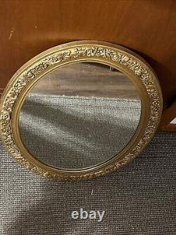 VINTAGE Large Beautiful MCM OVAL WALL MIRROR Gold Tone Ornate Floral Frame 27.5