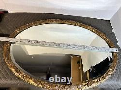 VINTAGE Large Beautiful MCM OVAL WALL MIRROR Gold Tone Ornate Floral Frame 32x21