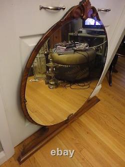 VTG Antique ART DECO Vanity LRG Round Mirror Table Top Wall Or Dresser Mount