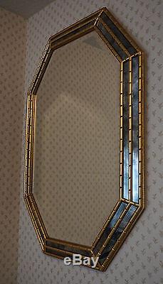 VTG Hollywood Regency Octagonal Mirror, Gilt Bamboo Frame, Large Wall Mirror