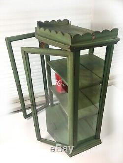 VTG Shabby Cottage Shelf Large WALL CURIO CABINET Display Case Mirror Glass