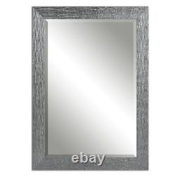 Vanity Silver Gray Rectangular Beveled Wall Mirror Large 42 Modern Horchow