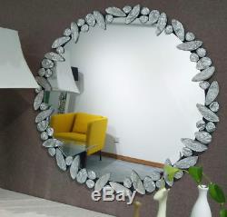 Vanity Wall Mirror Large Round Bathroom Art Deco Venetian Glass Silver Sparkle