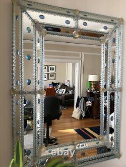Venini antique wall mirror Large 47Length 35 Inches W vintage Blue cabochons