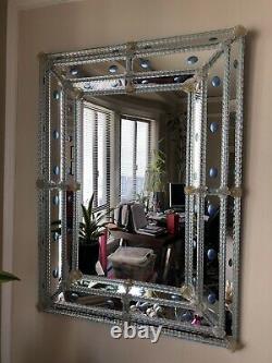 Venini antique wall mirror Large 47Length 35 Inches W vintage Blue cabochons