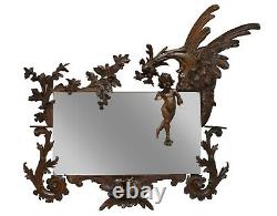 Very Large Circa 1900 Hand Carved Wall Mirror Putti Angel With Lights & Dragon