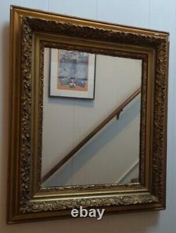 Very Old Antique Wooden Large Ornate Gold GILT WALL MIRROR Wood Very Pretty