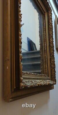 Very Old Antique Wooden Large Ornate Gold GILT WALL MIRROR Wood Very Pretty