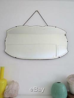 Vintage Art Deco Large Frameless Wall Mirror Bevelled Edge Overmantle with Chain