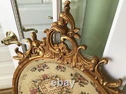 Vintage Baroque Carved Wood Gold Gilt Gesso Oval Mirror Beveled LARGE