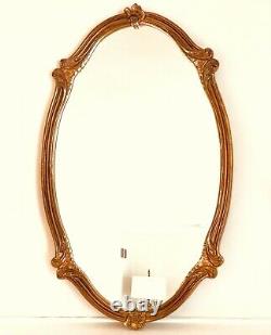 Vintage C1960s Large 36 Oval Wall Mirror, Antiqued Carved Gilt Gold Frame