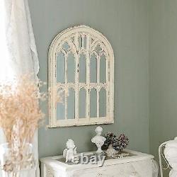 Vintage Cathedral Wood Wall Mirror, Wooden Large Arched Window Mirror