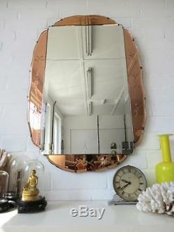 Vintage Extra Large Art Deco Bevelled Edge Wall Mirror Colored Glass Sections