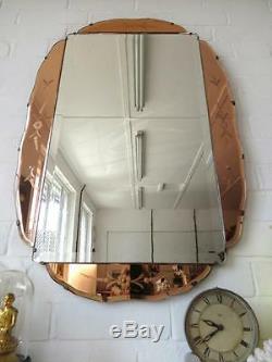 Vintage Extra Large Art Deco Bevelled Edge Wall Mirror Colored Glass Sections