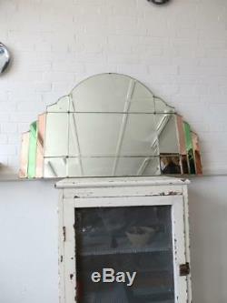 Vintage Extra Large Art Deco Overmantle Wall Mirror Colored Glass Panels