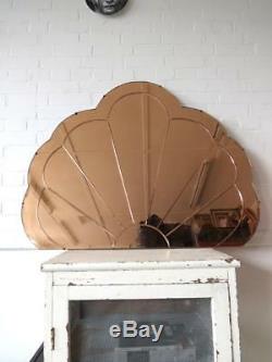 Vintage Extra Large Art Deco Overmantle Wall Mirror Peach Colored Glass