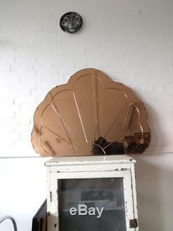 Vintage Extra Large Art Deco Overmantle Wall Mirror Peach Colored Glass