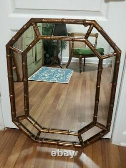 Vintage Faux Bamboo Tortoise Large Wall Mirror Hollywood Regency Mid Century
