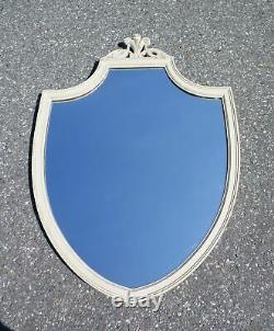Vintage Federal Style Large Aged White Washed Distressed Wood Shield Wall Mirror