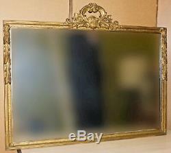 Vintage French Provincial Gold Gilt Large Ornate Wood Rectangular Wall Mirror