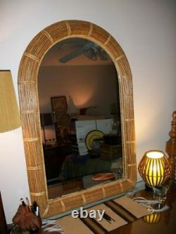 Vintage Gabriella Crespi Italian Style Large Reeded Bamboo Wall Mirror