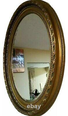 Vintage Gold Wall Mirror, Large Oval Beveled Mirror 30.5×34.5