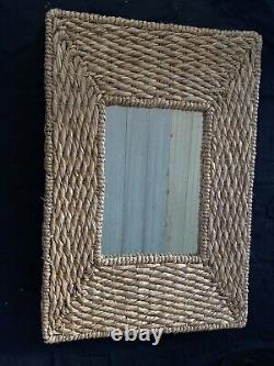 Vintage Handwoven Seagrass Beige Large Wall Mirror With Frame 3'. 4''x 28'