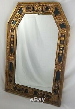 Vintage Italian Neo Classical Black And Gold Large Trumeau Mantel Wall Mirror