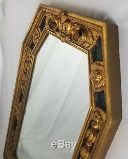Vintage Italian Neo Classical Black And Gold Large Trumeau Mantel Wall Mirror