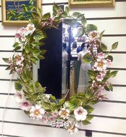 Vintage Italian Tole Floral Large Wall Mirror