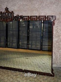 Vintage Large Carved Mahogany Asian Style Wall Mirror