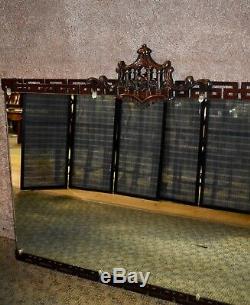 Vintage Large Carved Mahogany Asian Style Wall Mirror