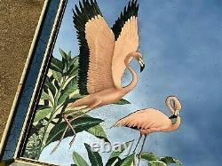 Vintage Large Mid Century Wall Mirror w Flamingos MCM Beach / Ocean Decor