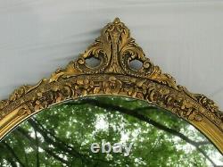 Vintage Large Ornate Floral Gold Painted Wood Wall Mirror Statement Piece