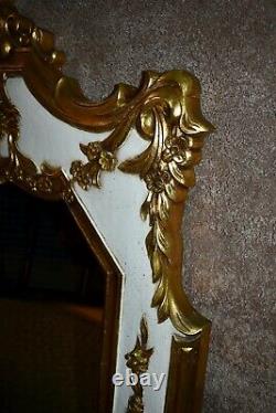 Vintage Large Ornate White & Gold Italian Provincial Style Wall Mirror