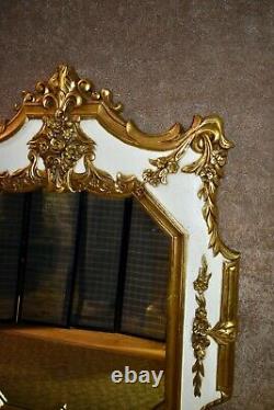 Vintage Large Ornate White & Gold Italian Provincial Style Wall Mirror