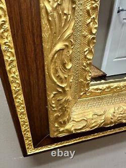 Vintage Large Solid Wood Gold Detail 30.5x26.25 Ornate Framed Wall Mirror