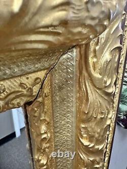 Vintage Large Solid Wood Gold Detail 30.5x26.25 Ornate Framed Wall Mirror