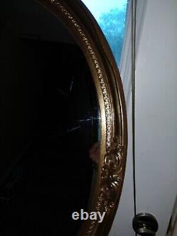 Vintage Large Wall Mirror Gold Plastic 31 x 25 MCM Mid Century Oval Beautiful