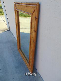 Vintage Large Woven Rattan Faux Bamboo Mirror by Dixie Coastal Hollywood Regency