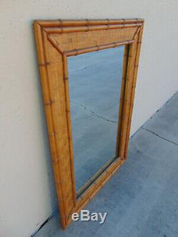 Vintage Large Woven Rattan Faux Bamboo Mirror by Dixie Coastal Hollywood Regency