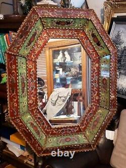 Vintage Large mirror Decorative, peruvian painted glass, luxury mirror 42 x 32