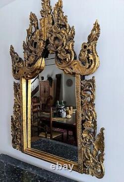 Vintage ORNATE GOLD wall hanging mirror, CARVED, JEWELS, Carolina Mirror Co