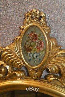 Vintage Ornate Large Size Painted Antique Gold Wall Mirror withMedallion