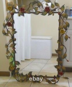 Vintage Tole Large Wall Mirror Hanging Flower Toleware Shabby Chic Metal 39x29