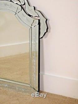 Vintage Venetian Etched Glass Large Wall Mirror