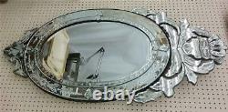Vintage Venetian Italian Mirror Etched Glass Large Approx. 53 X 25 Wood Back