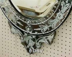 Vintage Venetian Italian Mirror Etched Glass Large Approx. 53 X 25 Wood Back