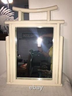 Vintage Wood Pagoda Wall Mirror Ivory Color Large 30 x 21.5